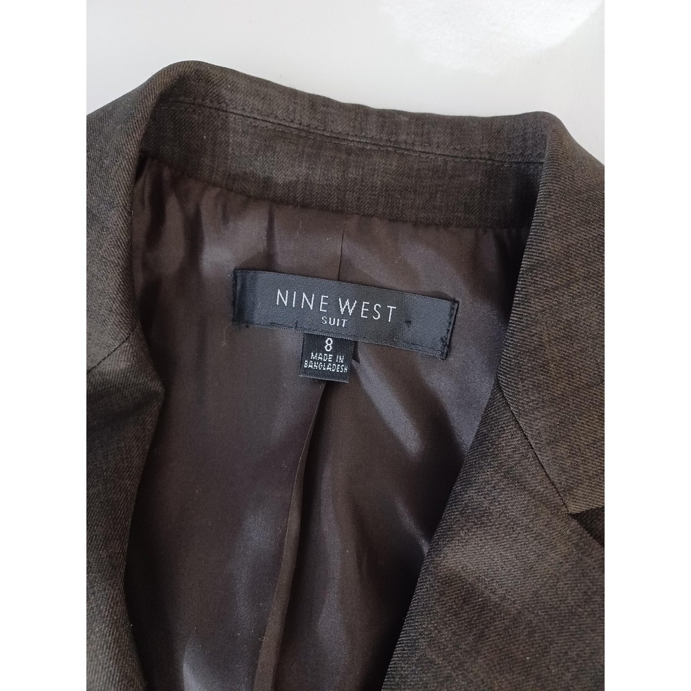 Nine West Pant Suit Set Womens 8 Brown 2 Piece Jacket Pants Work Career Office - Picture 7 of 9